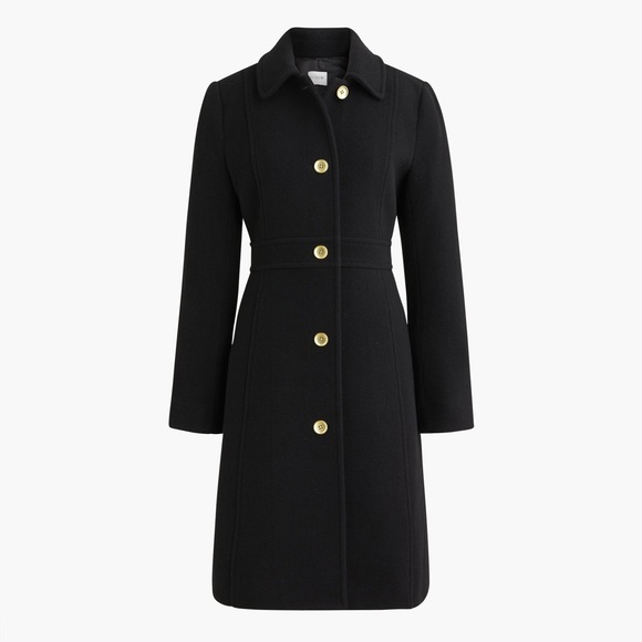 J. Crew Black Wool Blend Pea Coat with Gold Buttons - Picture 3 of 7